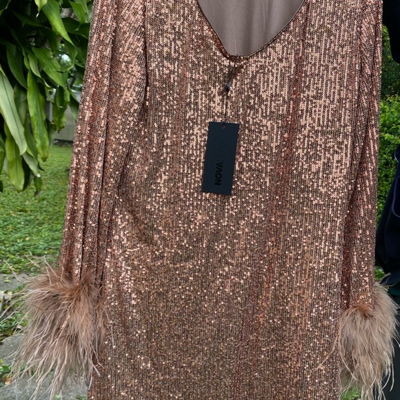 NovaLuxe Fashion Nova Mirabelle Sequin Mini Dress Bronze - Picture 5 of 7